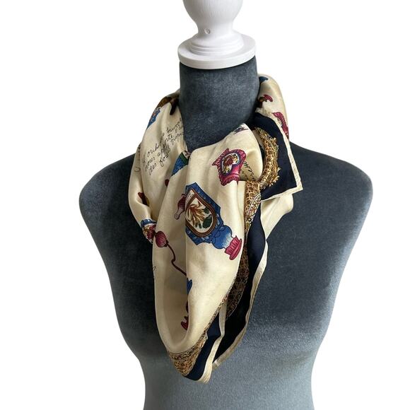 ECHO Accessories - ECHO- Silky Square - XL scarf Shawl- perfume bottles- elegant- cream blue
